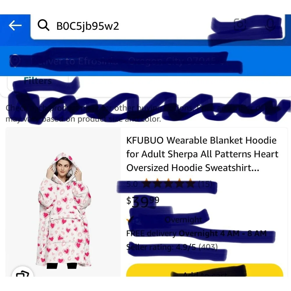 Blanket Sweatshirt Hoodie Adults Sherpa White w/ Pink HEARTS Oversized LOVE NEW